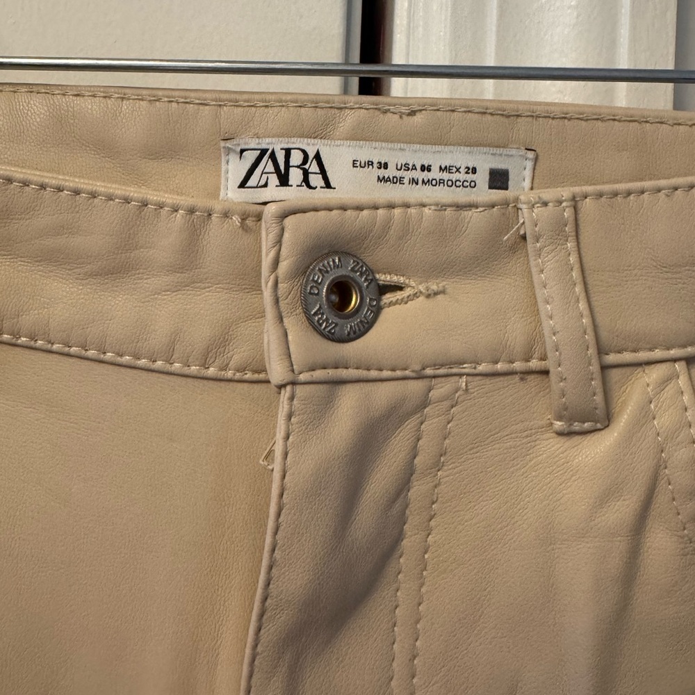 ZARA Women’s Tan Faux Leather cropped flare pants